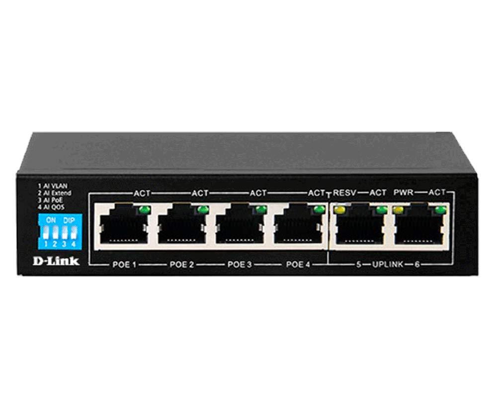 D-Link DGS-F1006P-E 6-Port 250m PoE+ Gigabit Switch – 4 PoE & 2 Uplink Ports