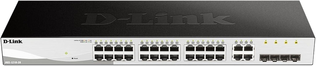 D-Link 28-Port Gigabit Smart Managed Switch 24 GbE + 4 SFP Combo Ports | L2+ | VLANs | Cable Diagnostics  Web UI  Rackmount Fanless NDAA Compliant  Lifetime Warranty (DGS-1210-28)