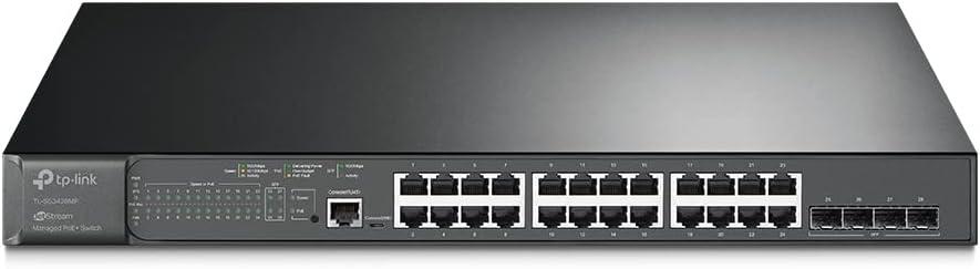 Omada SG3428MP, 24 Port Gigabit L2+ Managed PoE Switch  24 PoE+ Port @384W, 4 x SFP Slots, PoE Auto Recovery, Support Omada SDN, IPv6, Static Routing, 5 Year Manufacturer Warranty