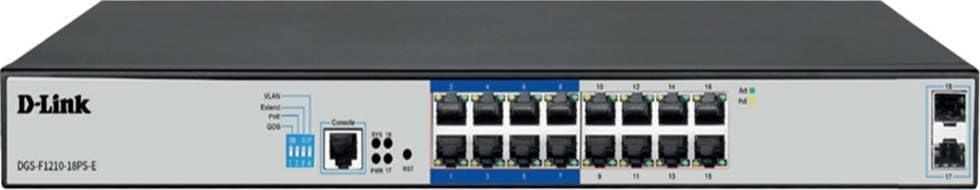 D-Link DGS-F1210-18PS-E 16 Port Gigabit Managed Long Range PoE+ Surveillance Smart  Switch