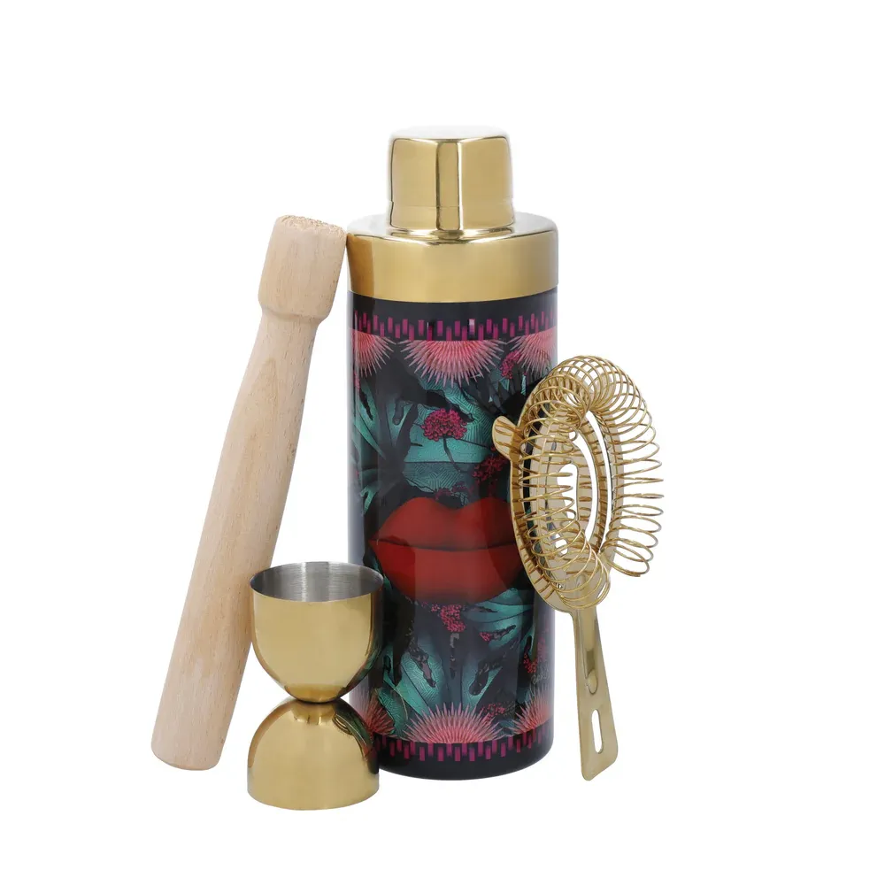  Mikasa x Sarah Arnett 4pc Gift Boxed Cocktail Shaker Set, Stainless Steel Cocktail Making Set with 600ml Shaker, Double Jigger, Strainer &amp; Muddler - Bartender Kit for Home Bars