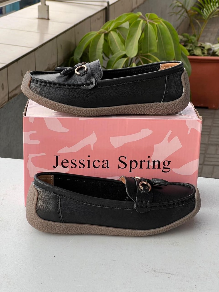 Black Spring Loafers for Women | Jessica Casual Slip-On Flats