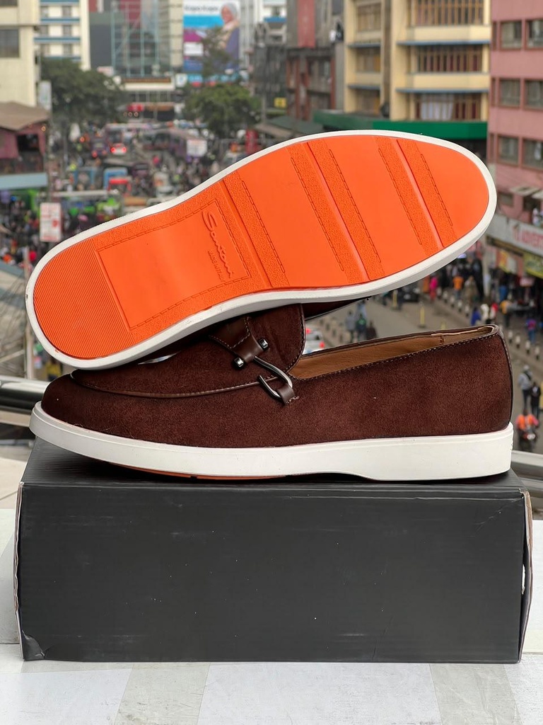 Santoni Suede Casual Loafer | Men's Dark Brown Slip-On Shoes Kenya