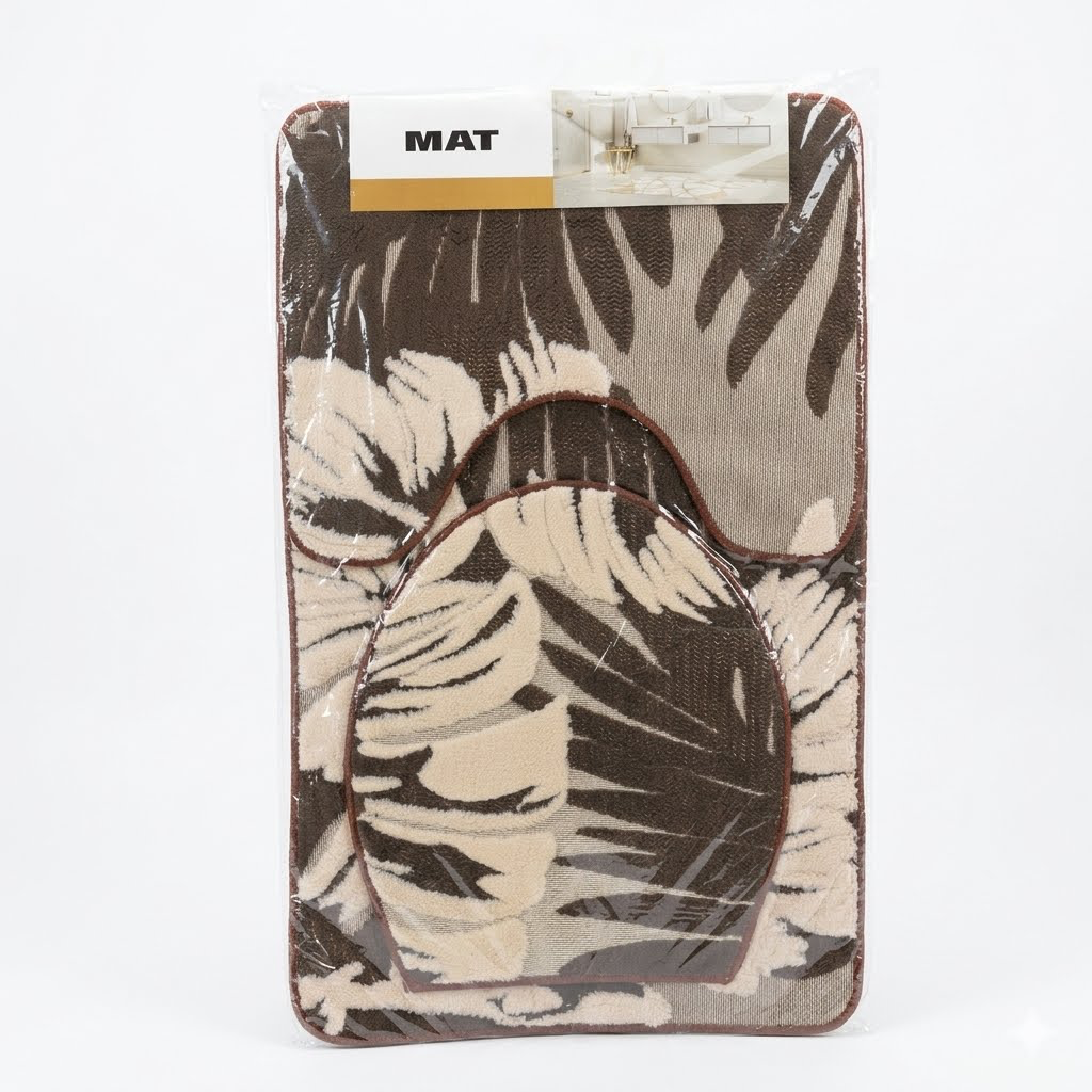 3 Pcs Tropical Leaf Toilet Mat Set | Brown Bathroom Rugs Kenya