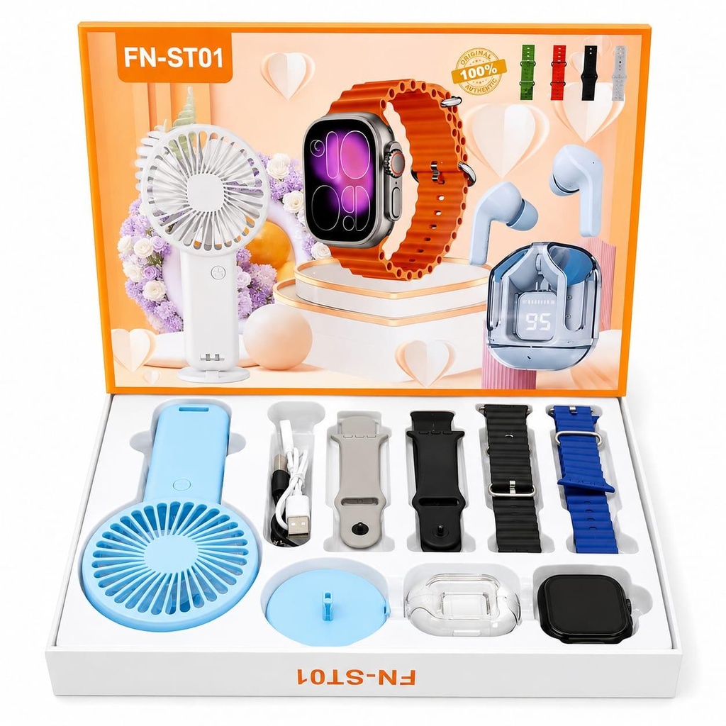 FN-ST01 Smart Watch Combo Set with Mini Fan & Wireless Earbuds | Buy Online Kenya