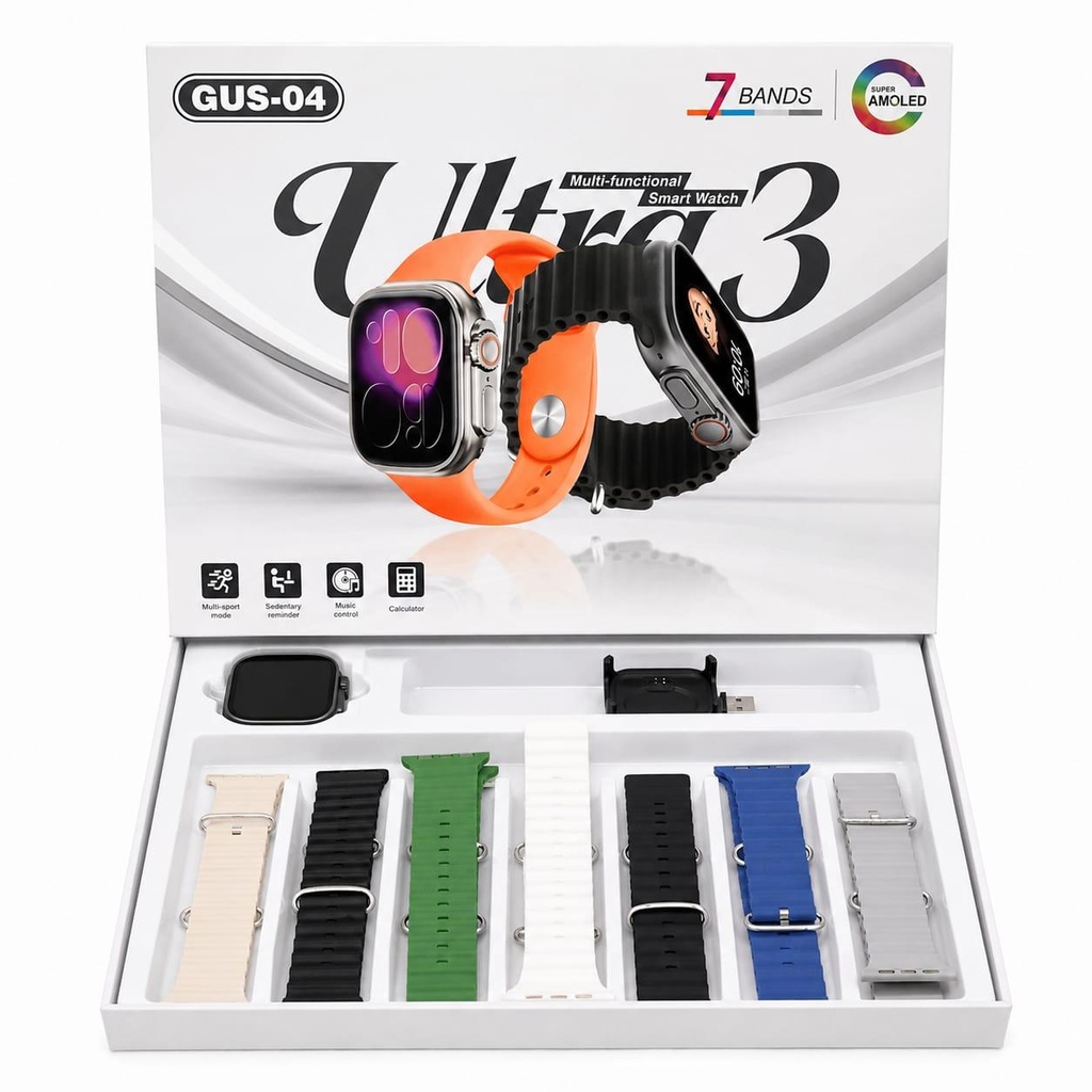 GUS-04 Ultra 3 Smart Watch Combo Set 7 Bands Super AMOLED | Buy Online Kenya
