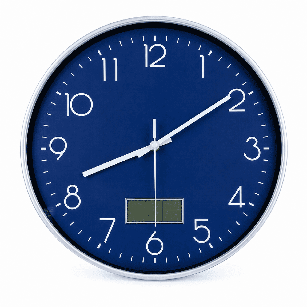 14-Inch Blue Quartz Wall Clock with LCD Display 35cm | Buy Online Kenya