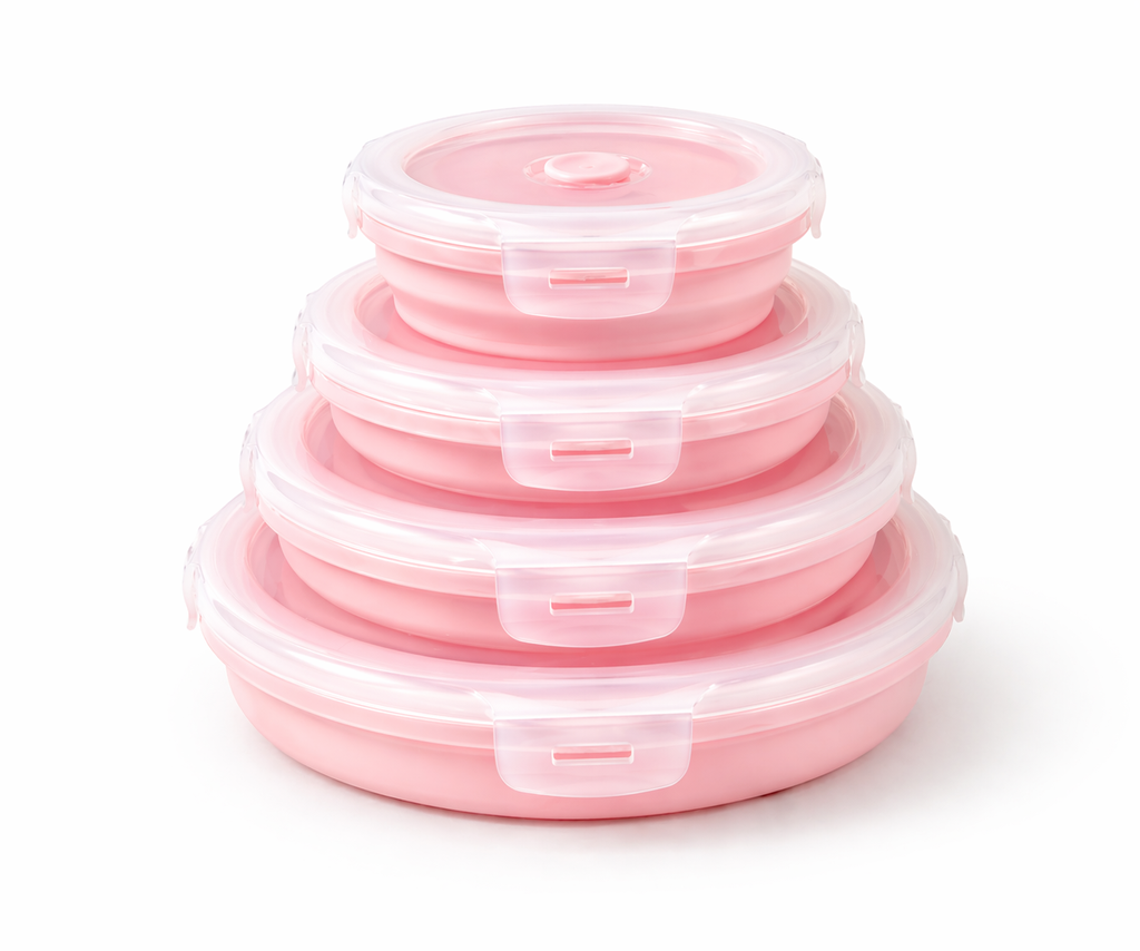 Round Collapsible Silicone Lunch Box Set XYSJ-0033 Price in Kenya | 4-Piece Foldable Food Containers