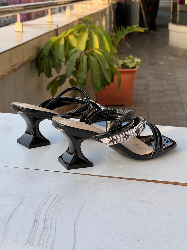 Black Rhinestone High-Heel Mule Sandals for Women | Glamorous Party Shoes