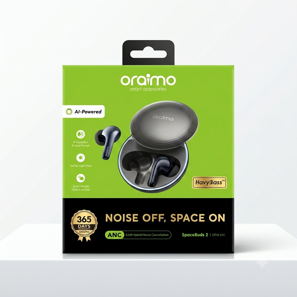 Oraimo SpaceBuds 2 OTW-631 Hybrid ANC Earbuds | AI Noise Cancelling Earphones Kenya