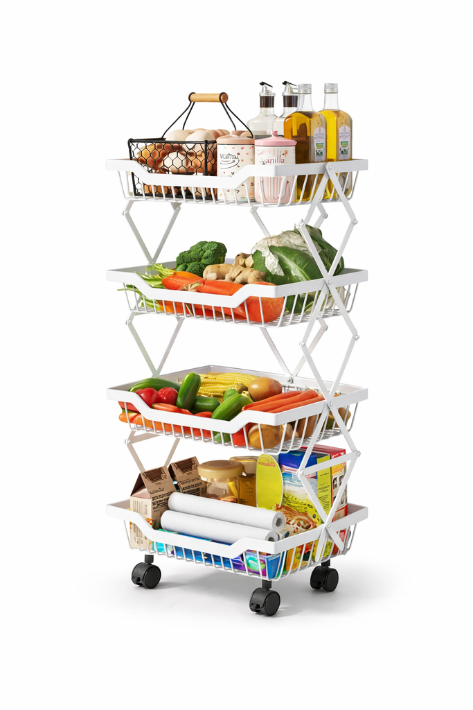 4 Tier Collapsible Fruit and Vegetable Basket Stand | Rolling Kitchen Rack Kenya