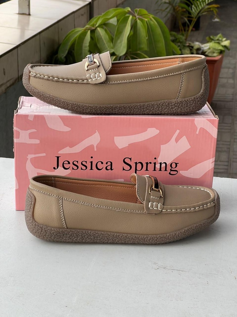 Taupe Link Loafers for Women | Jessica Spring Casual Slip-On Flats