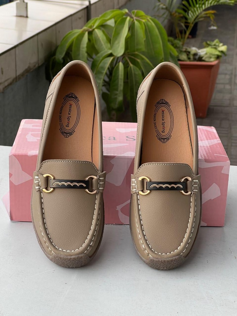 Beige Link Loafers for Women | Jessica Spring Casual Slip-On Flats