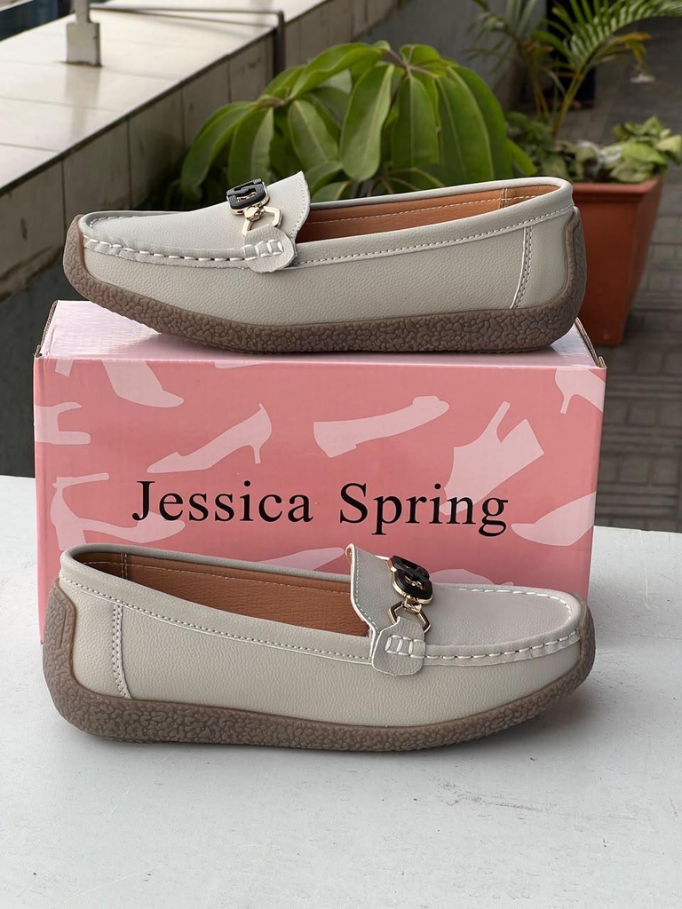 Light Grey Link Loafers for Women | Jessica Spring Casual Slip-On Flats