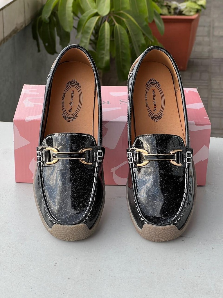 Black Glitter Loafers for Women | Jessica Spring Slip-On Flats
