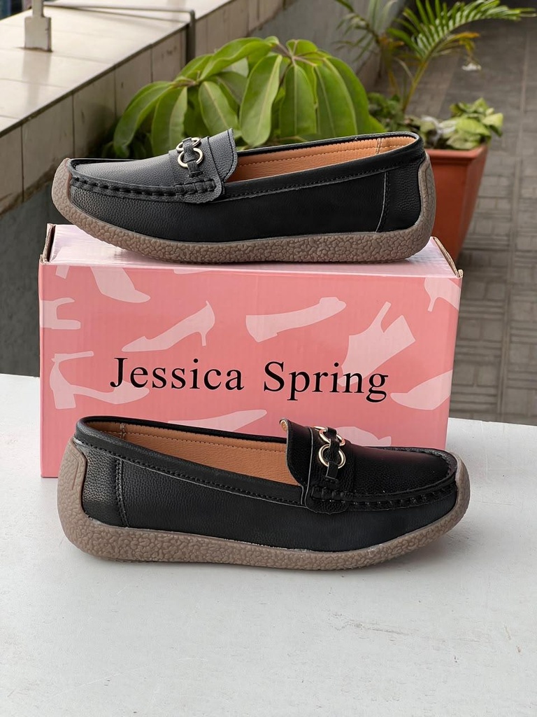 Black Chain Loafers for Women | Jessica Spring Casual Slip-On Flats