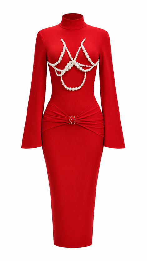 Long Sleeve Corset Midi Dress Crystal Party Dress Kenya