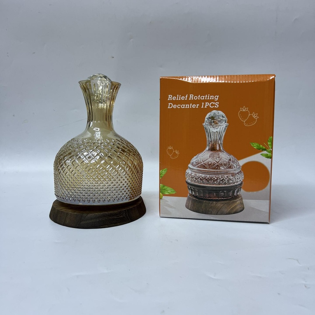 Rotating Crystal Wine Decanter with Wooden Base – Elegant Glass Decanter Kenya