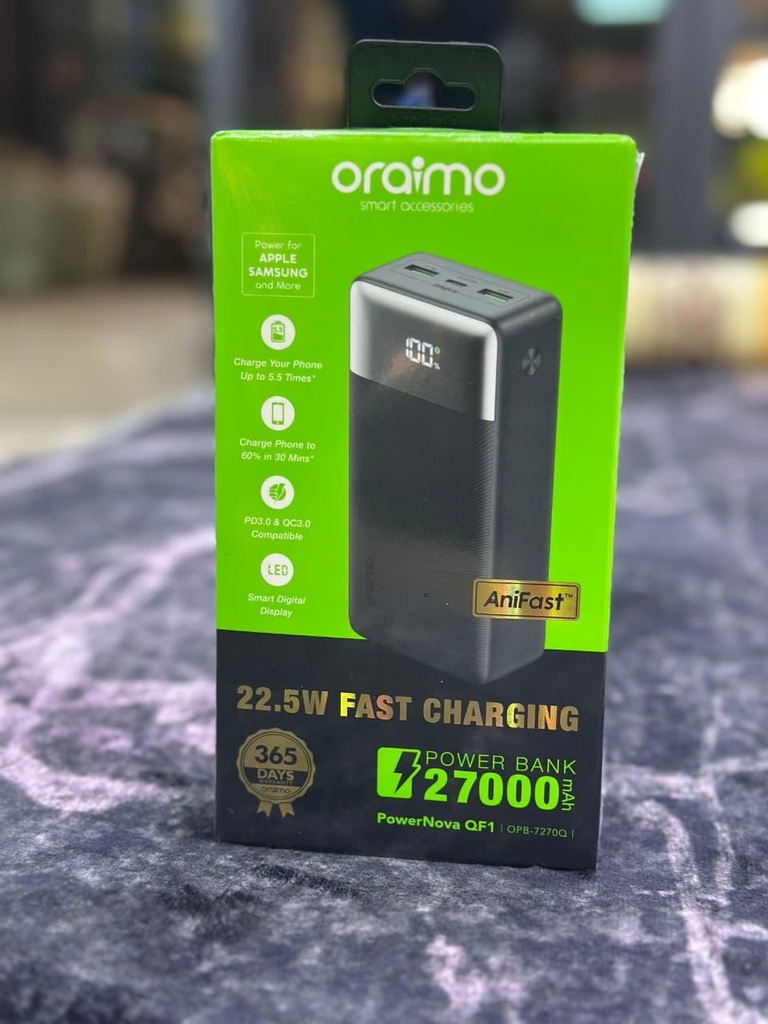 Oraimo 27000mAh Power Bank 22.5W Fast Charging with Digital Display