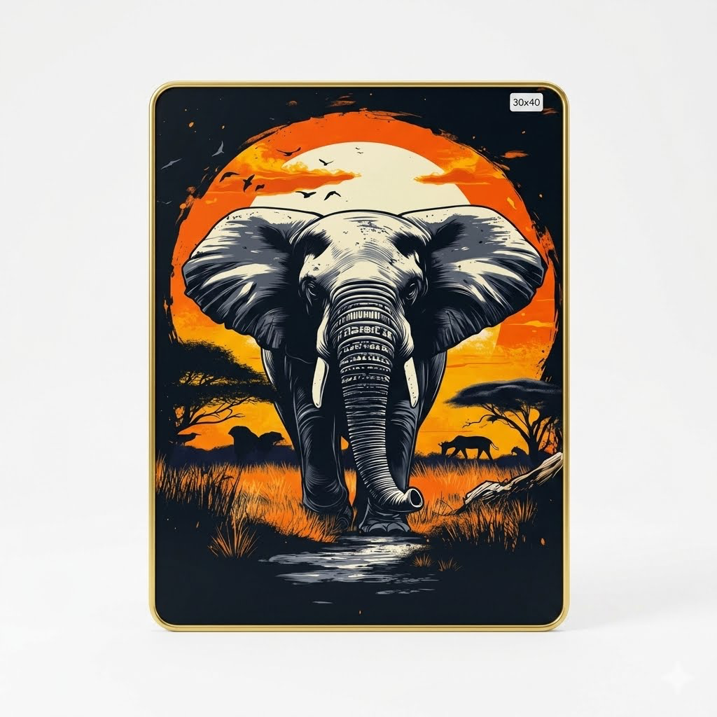 African Sunset Elephant Wall Art 30x40cm 50x70cm PVC Frame | Buy Online Kenya