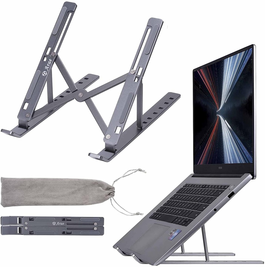 Laptop Stand for Desk, Arae Adjustable Ergonomic Portable Aluminum Laptop Holder, Foldable Computer Stand 7 Angles Anti-Slip Laptop Riser Compatible with 9-15.6 inch Laptops, Gray