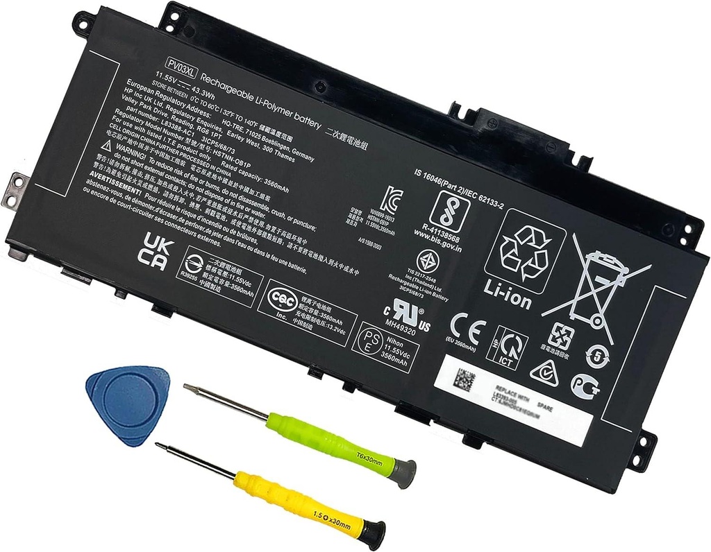 HP GENUINE ORIGNAL LAPTOP BATTERY MODEL  PP03XL Battery for HP Pavilion x360 14M-DW 14-DV 14-DW 13-BB 14-DK 15-EH Series 14m-dw0xxx dw0023dx dw1023dx dw1013dx dw0013dx dw1033dx 14-dv0xxx dw0xxx dw1xxx 13-bb0xxx L83388-421 L83393-005