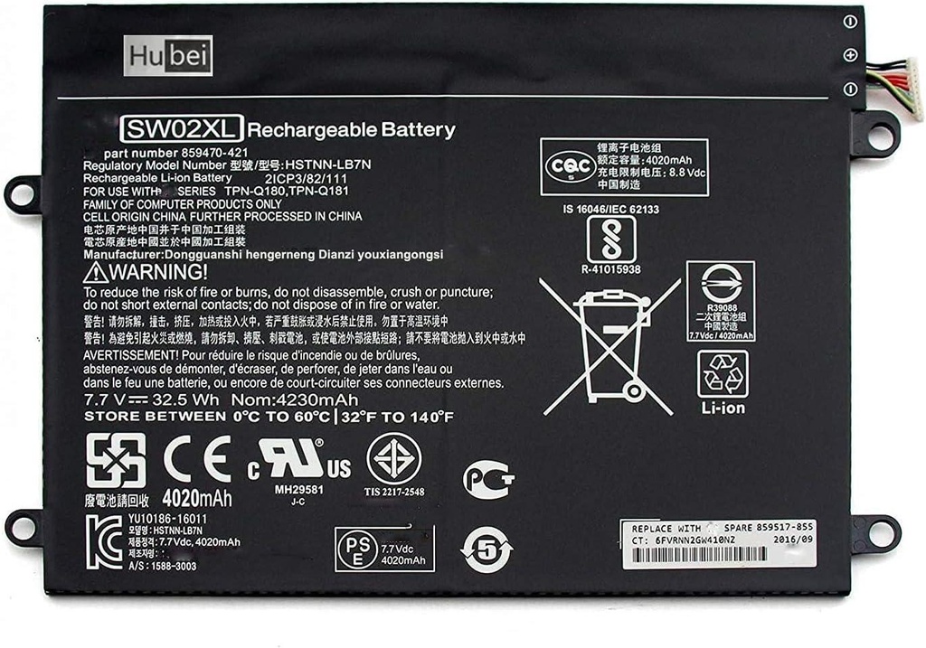 HP GENUINE  SW02XL ORIGNAL Replacement Battery for HP Notebook X2 10-P018WM 10-P x2 210 G2 Series HSTNN-IB7N HSTNN-LB7N TPN-Q180 TPN-Q181 859470-1B1 HSTNN-IB7N (7.7V 32.5Wh)