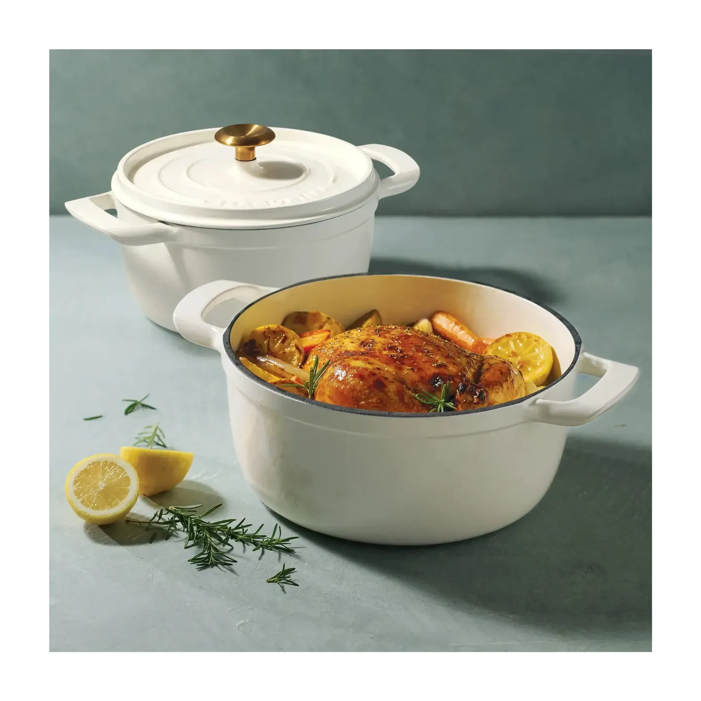 Tramontina 4 and 6 Quart Cast Iron Dutch Oven Set, White