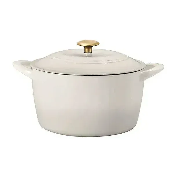 Tramontina 7 Qt Enameled Cast Iron Dutch Oven, Latte gold knob