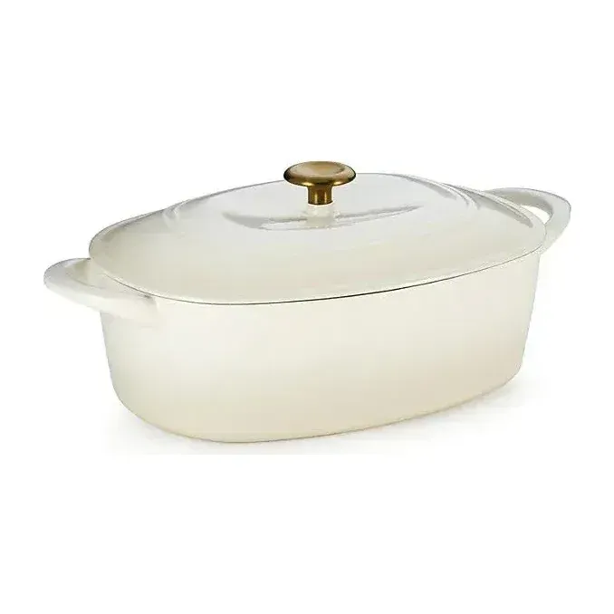 Tramontina Cast Iron Oval Dutch Oven Pot with Lid, Latte with Gold
