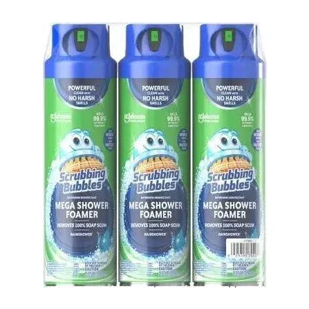 Scrubbing Bubbles Mega Shower Foamer Aerosol, Rainshower (3 Pack)