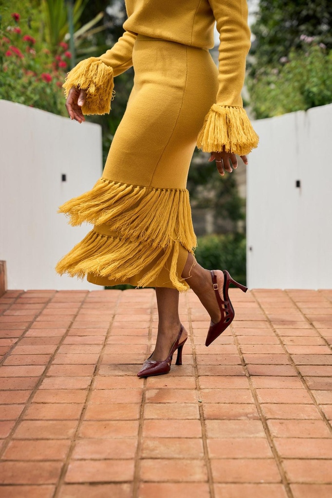 Nia Fringe Pencil Skirt (XXS, Honey Glaze)