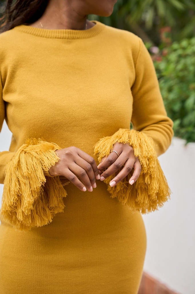 Nia Fringe Sweater (XXS, Honey glaze)