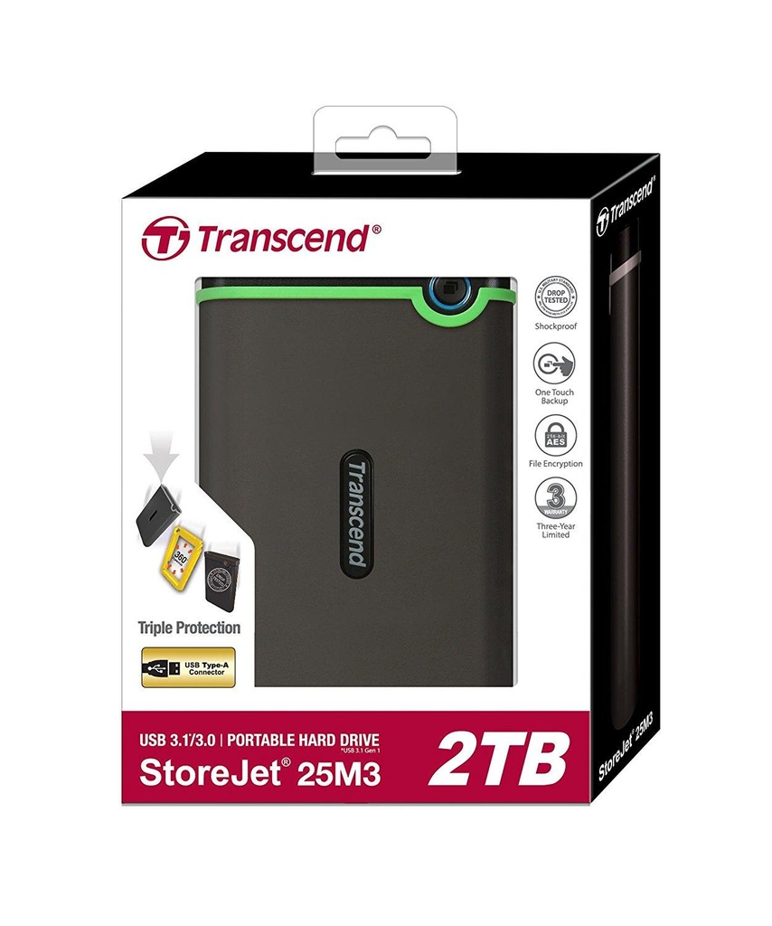 TRANSCEND Storejet 25M3  2TB  USB 3.1 External Hard Drive Grey