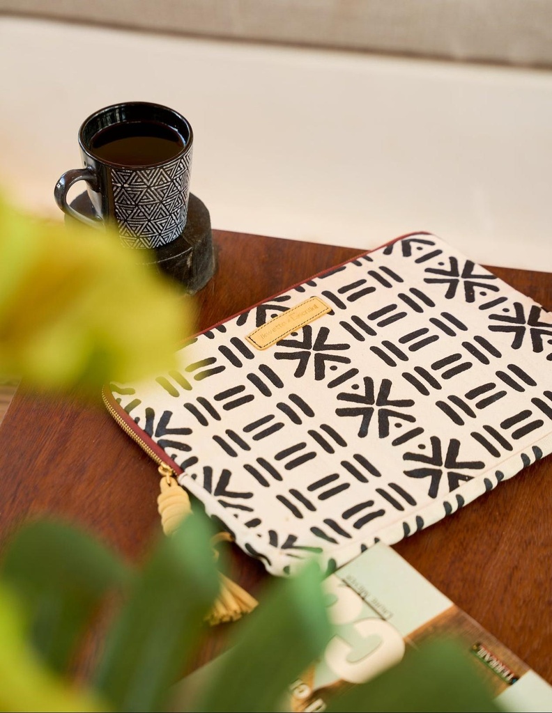 13" - 14" White Mudcloth Print Laptop Sleeve - Ikwetta x This Is Essential